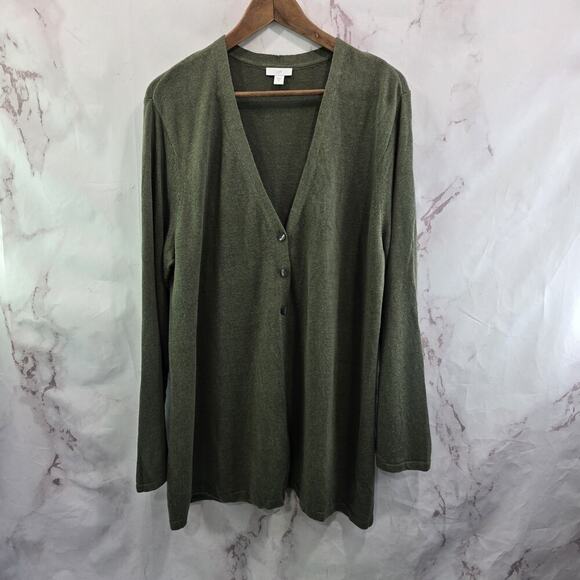 J Jill Sweater Womens XL Green Linen Blend Cardigan Army Olive Button Summer - Picture 1 of 12